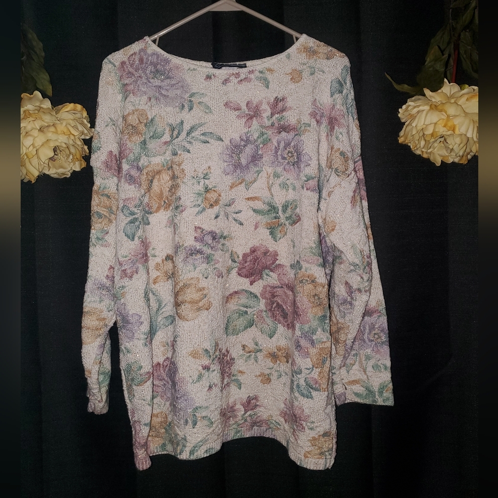 Vintage JJ Browne Floral Knit Sweater with Metallic Detailing SZ XL